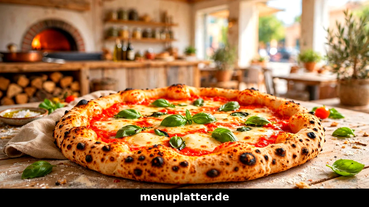 60 seconds to napoli Preise mit neapolitanischer Pizza Margherita mit fluffigem Rand und frischem Basilikum auf einem Holztisch