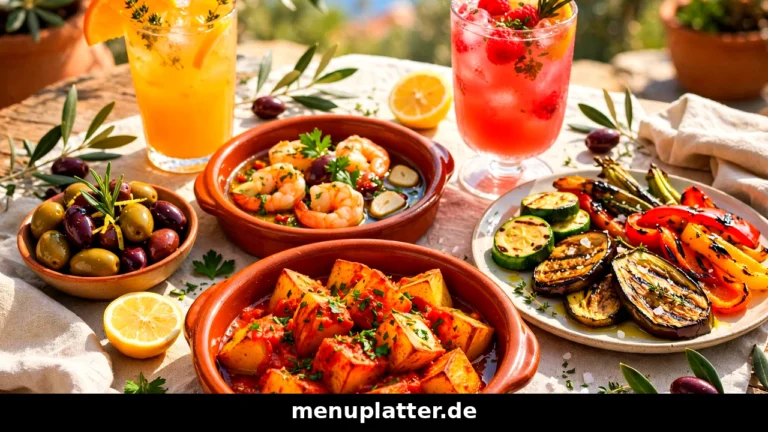 Bar Celona Speisekarte Preise mit spanischen Tapas, Cocktails und Frühstücksbuffet auf einem mediterranen Tisch