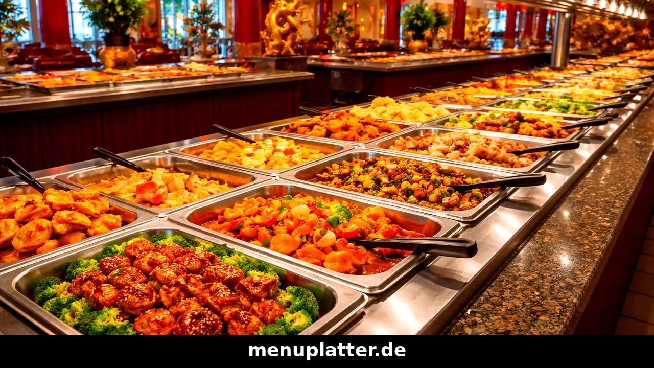Buffet prices Germany with an Asian buffet counter and many fresh dishes in a bright restaurant
