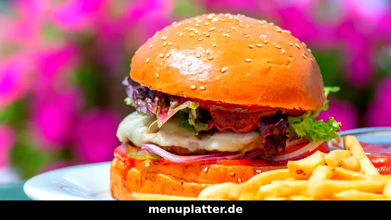 Burger King Preise Dresden mit einem Cheeseburger und Pommes frites vor bunten Blumen im hellen Tageslicht