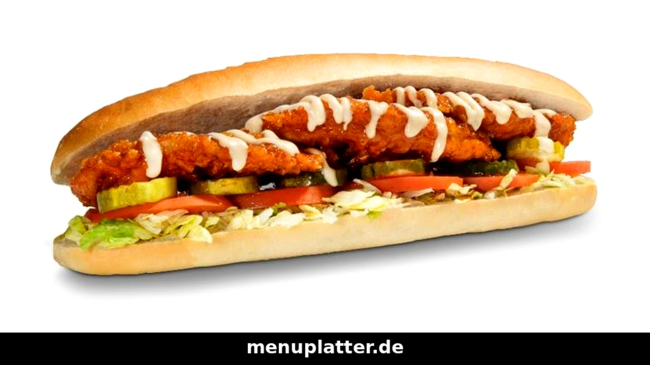 Burger King Preise Köln mit einem langen Chicken-Sandwich mit knusprigem Hähnchen, Salat und Tomate auf weißem Hintergrund