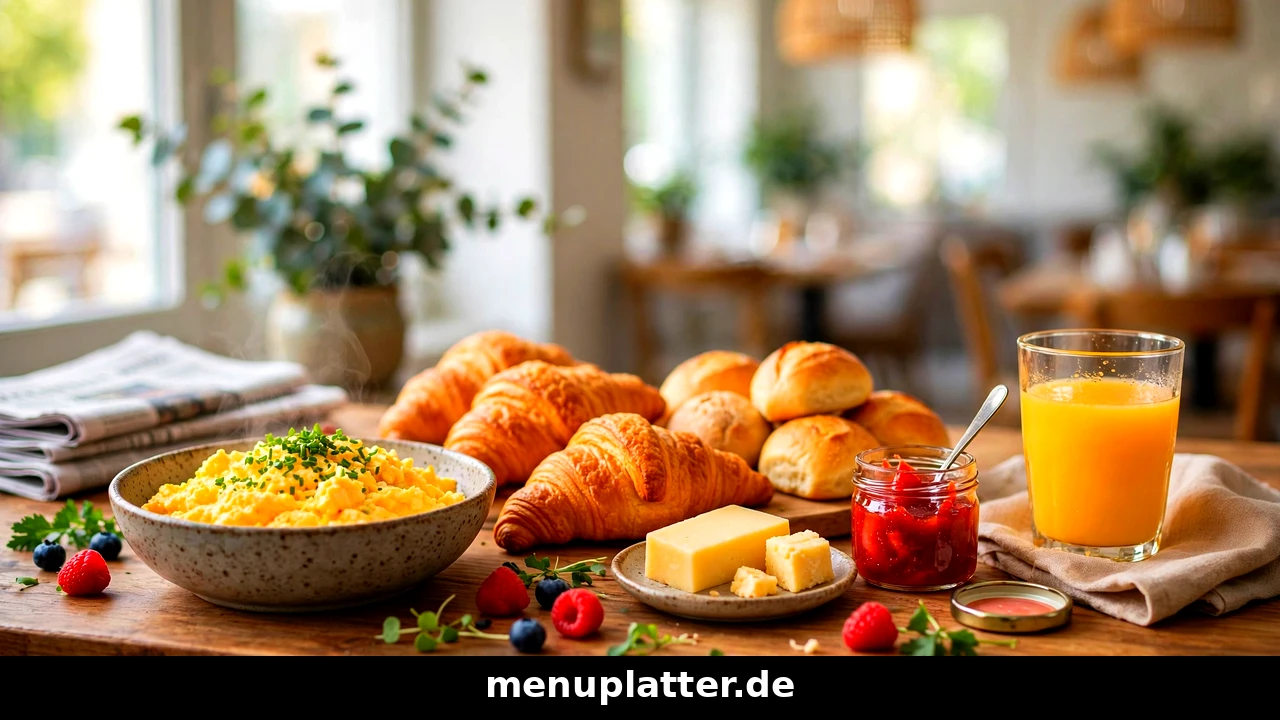 Café Extrablatt Frühstück Preise mit Frühstücksbuffet, Rührei, Croissant und Orangensaft im Zeitungscafé