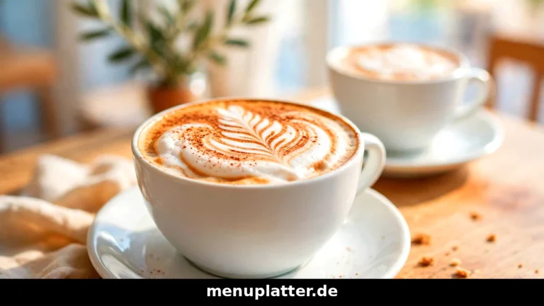 Cappuccino Preise Deutschland mit cremigem Milchschaum und Kakao auf einer Tasse Cappuccino in hellem Café