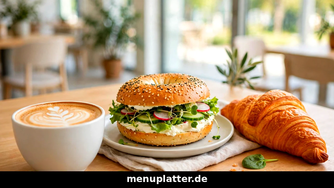 Coffee Fellows Preise mit Cappuccino, Latte Macchiato und frisch belegtem Bagel auf einem Holztisch im Café