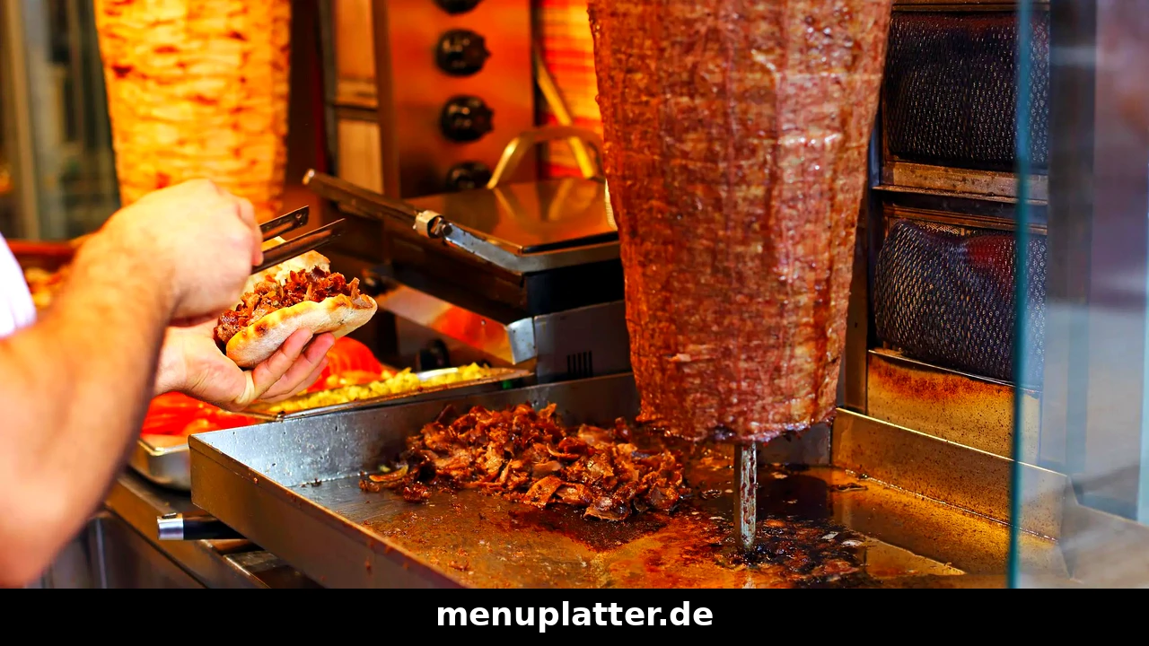 Döner Preise Hamburg mit einem Dönerspieß, von dem Fleisch geschnitten wird