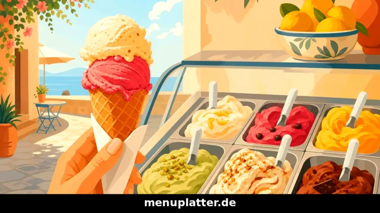 Eis Preise Regensburg mit buntem Eisbecher und Spaghettieis in einem Eiscafé nahe der Steinernen Brücke in Regensburg