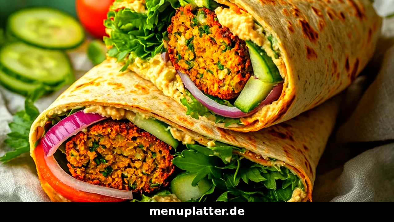 Falafel Preise mit knusprigen Falafelbällchen, Falafel Sandwich, Wrap und Teller mit Hummus und Salat