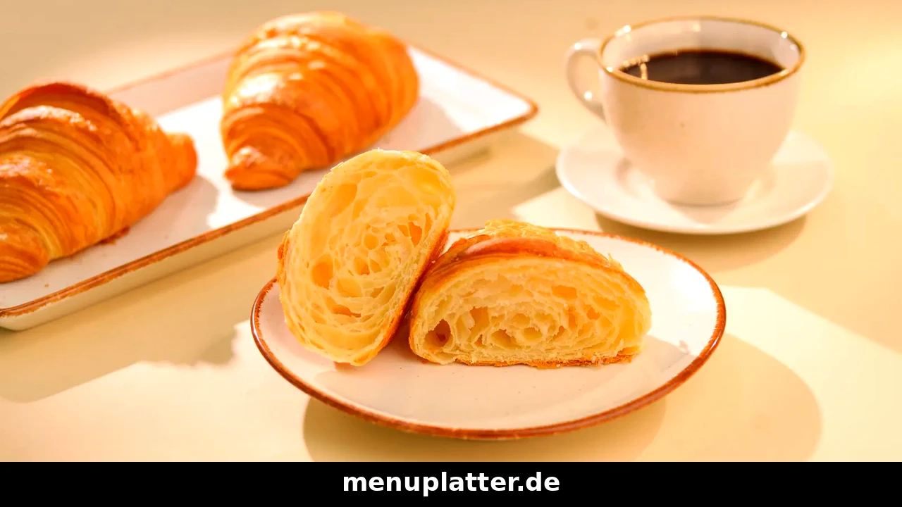 Ihle Bäckerei Preise mit aufgeschnittenem Buttercroissant, luftiger Krume und einer Tasse Kaffee im Café