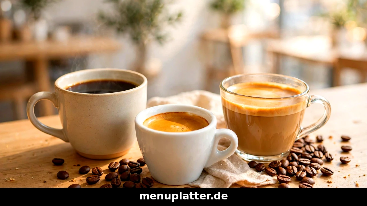 Kaffee Preise Deutschland mit Filterkaffee, Espresso und Café Crema in Tassen auf einem hellen Café-Tresen