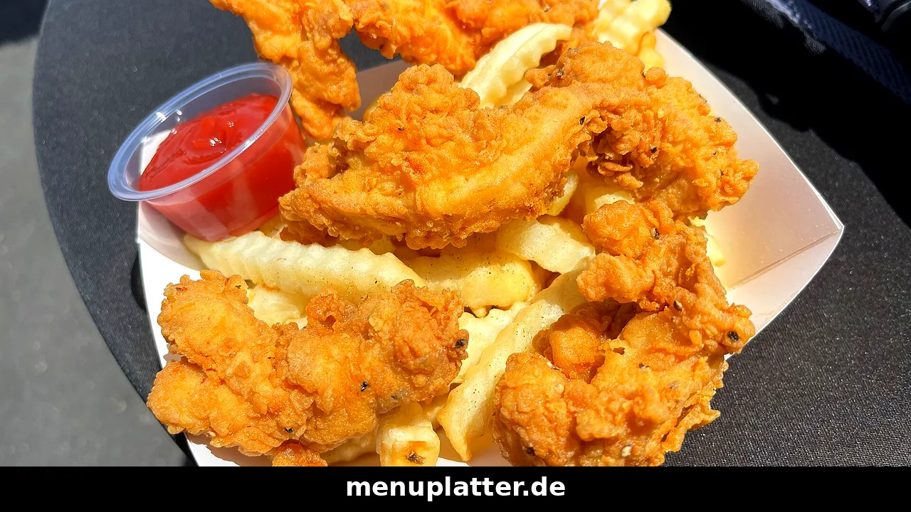 KFC Preise Essen mit knusprigen Chicken Tenders, Pommes frites und Ketchup