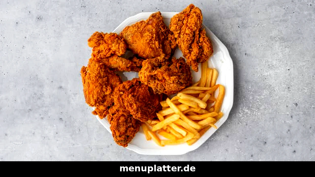 KFC Preise Köln mit knusprigen Hähnchenteilen und Pommes frites auf einem Teller von oben