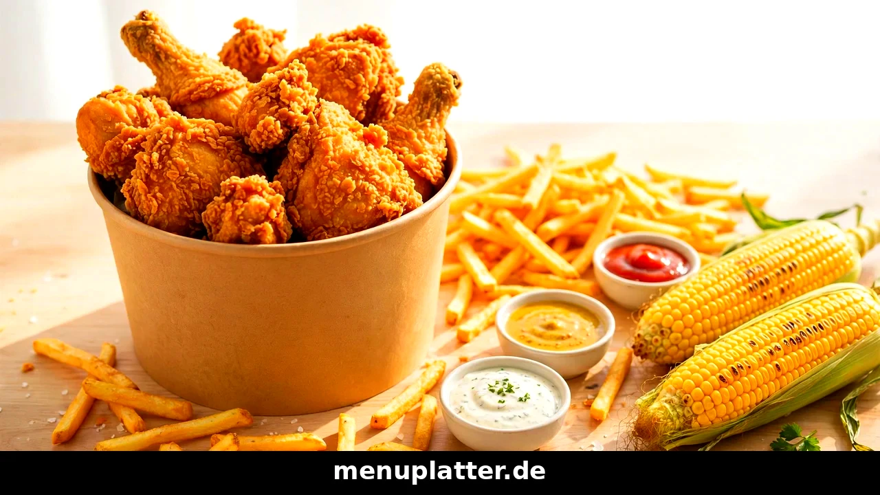 Knuspriges Hähnchen, Burger und Pommes – die KFC Speisekarte Preise im Überblick auf einem Tablett