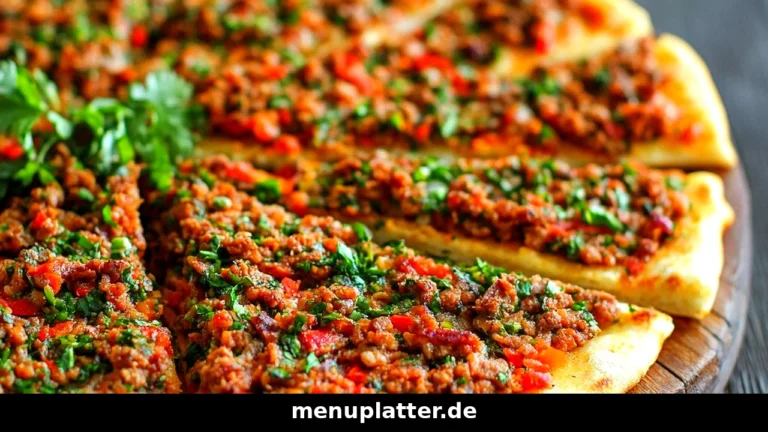 Lahmacun Preise mit dünnem Lahmacun Fladen, frischem Salat, Petersilie und Zitrone auf einem Teller