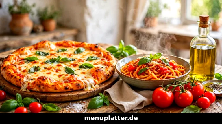 L'Osteria Speisekarte Preise mit großer Pizza, frischer Pasta und Tiramisu auf einem Holztisch