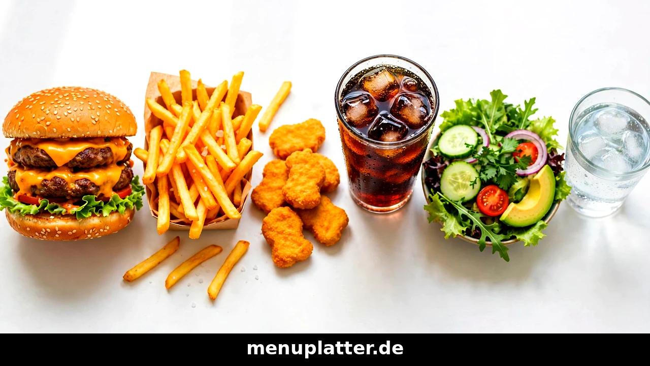 McDonald's Kalorien Nährwerte Tabelle mit Big Mac, Pommes frites, Chicken McNuggets und Softdrink im Vergleich