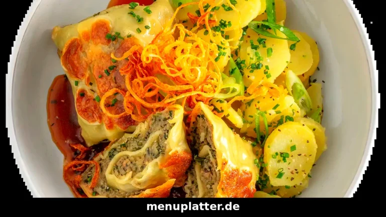 Mittagsmenü Preise Stuttgart mit Maultaschen, Linsen mit Spätzle und Tagesmenü von Stuttgarter Häusern auf einem Tisch