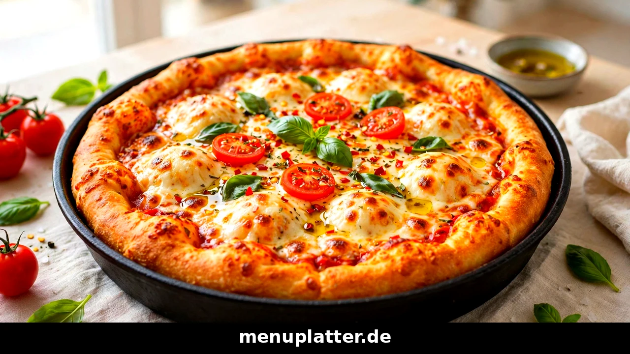 Pizza Hut Speisekarte Preise mit Pan Pizza, Cheezy Crust Pizza und Chicken Wings auf einem Tisch