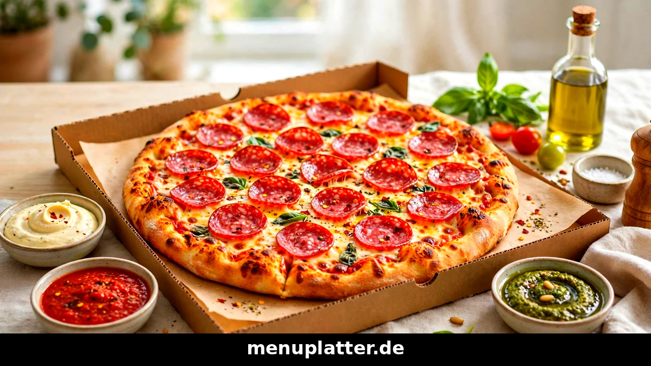 Pizza Max Preise mit reich belegter Salami-Pizza, Burger und Pasta aus dem Lieferservice