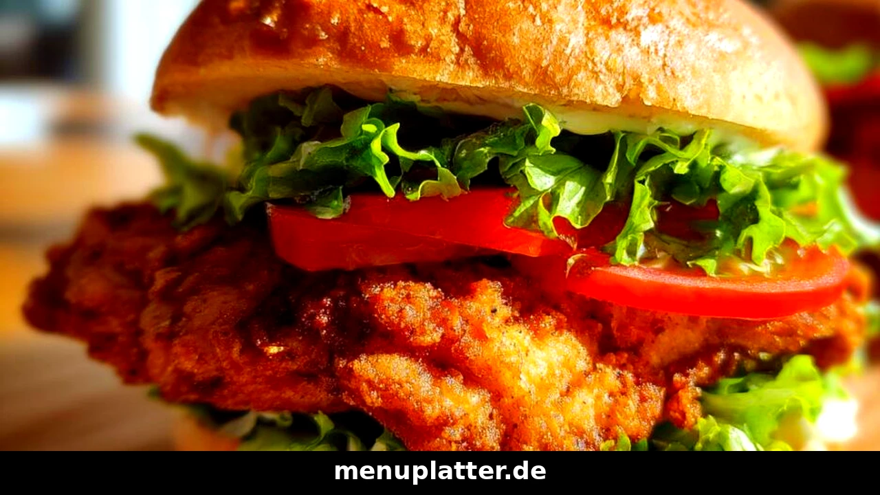 Popeyes Preise Deutschland mit knusprigem Chicken Burger, frischem Salat und Tomate auf einem Holzbrett