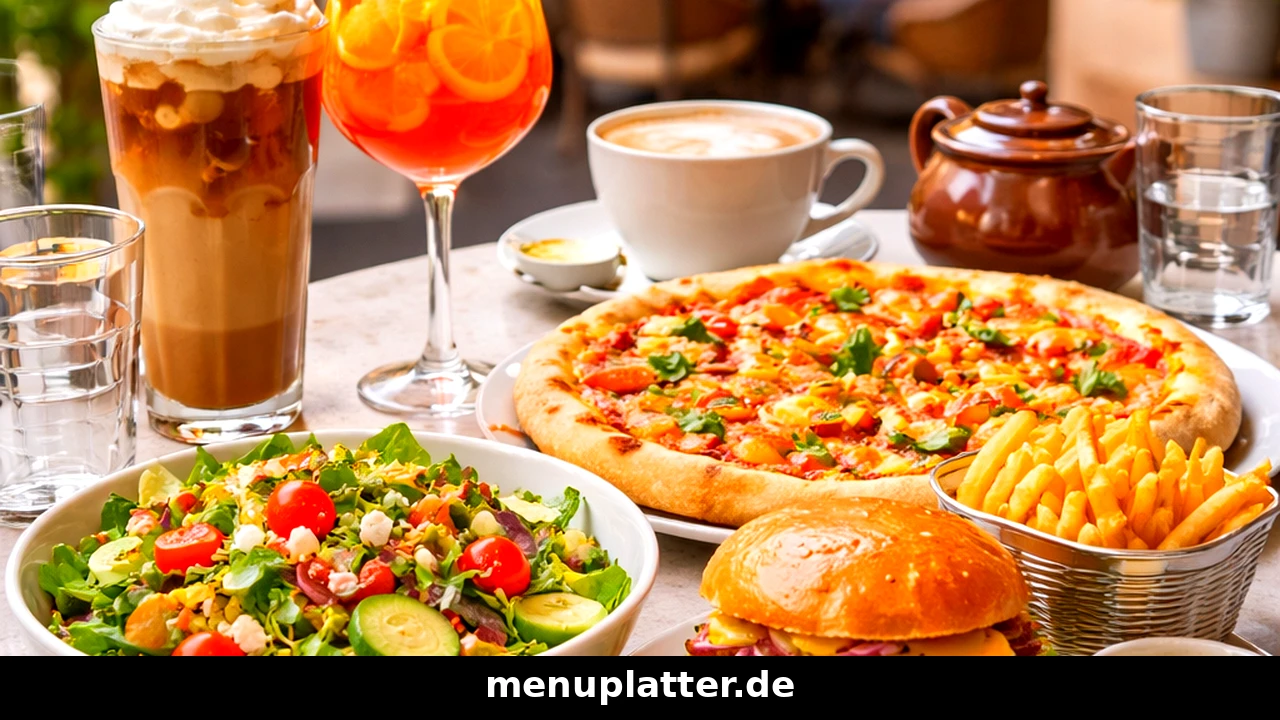 Restaurant Preise Karlsruhe mit Döner, Pizza und Burger von geprüften Karlsruher Restaurants auf einem hellen Tisch