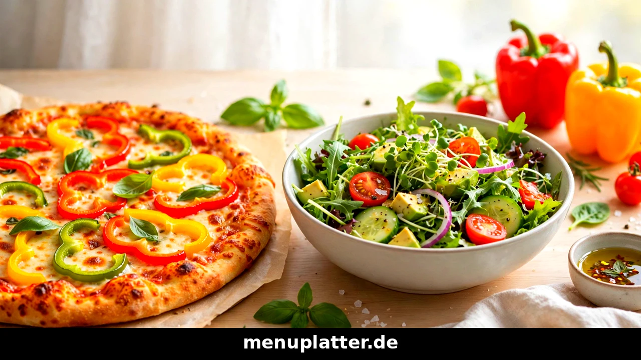 Smiley's Speisekarte Preise mit frisch gebackener Pizza, Snack Rolls und Dip auf einem Tisch