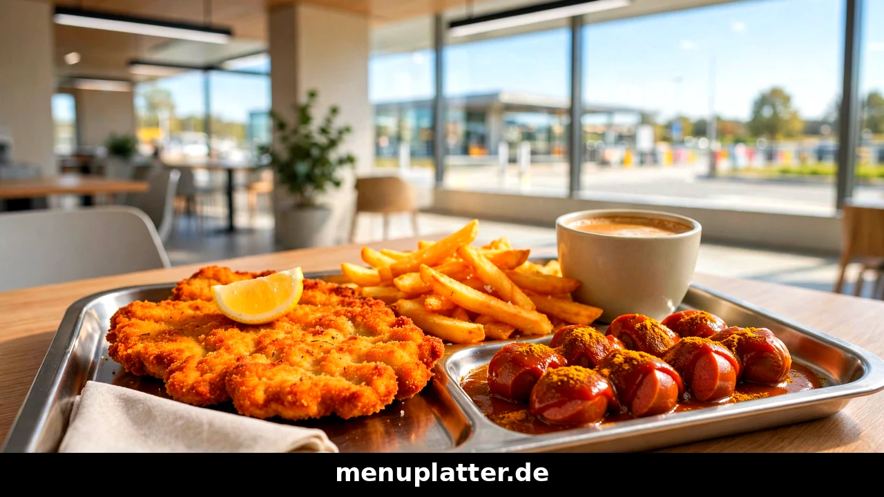 Tank & Rast Preise mit Schnitzel, Pommes und Kaffee in einem Serways Raststätten-Restaurant an der Autobahn