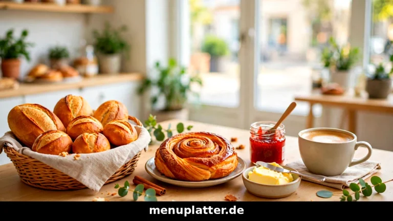 von Allwörden Preise mit frischen Brötchen, Franzbrötchen und Kaffee in einer norddeutschen Bäckerei mit Café